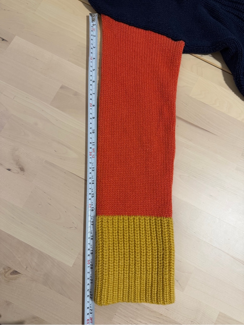 Victor Alfaro Navy, Orange & Yellow Ribbed Half-Zip Turtleneck Sweater - Picture 7 of 7